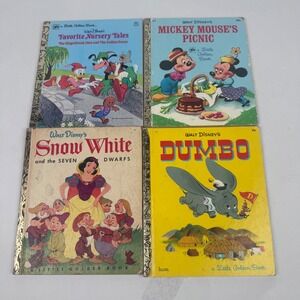Vintage Little Golden Book Lot of 4 Disney Snow White Dumbo Mickey